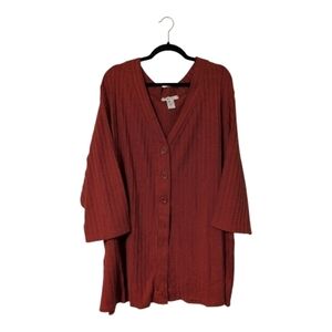 Roaman's Deep Orange/Red Ribbed Knit Cardigan